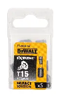 Bitovi T15 x 25mm EXTREME® IMPACT TORSION DEWALT® otporni na udarce 5kom/pak, ZDT7380T-QZ