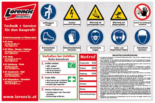 Znak upozorenja "Pravila gradilišta" 660x1000x1,5mm slikovni prikaz, Z3274NLO