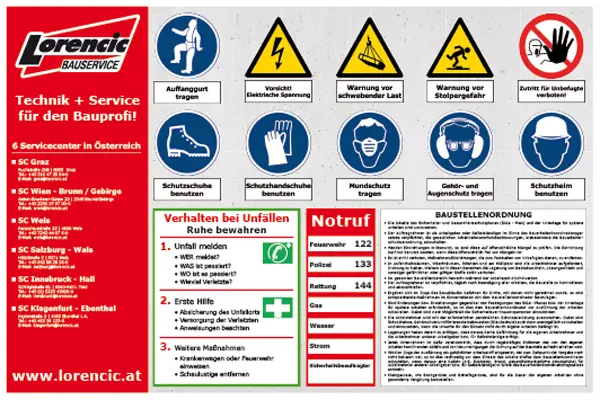 Znak upozorenja "Pravila gradilišta" 660x1000x1,5mm slikovni prikaz, Z3274NLO
