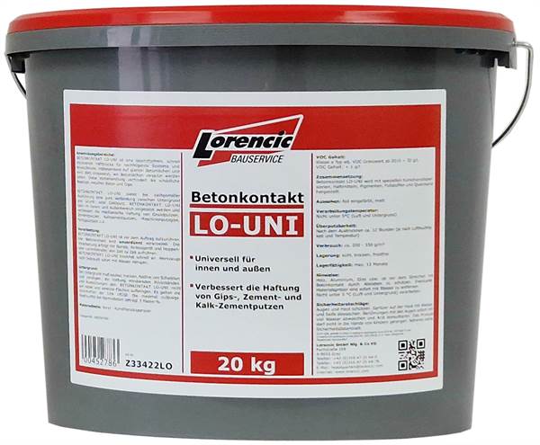 Betonkontakt LO-UNI za gipsanu i vapneno cementnu žbuku, unutarnja/vanjska primjena 20kg/kanta **Smrzavanje od 0°**, Z33422LO