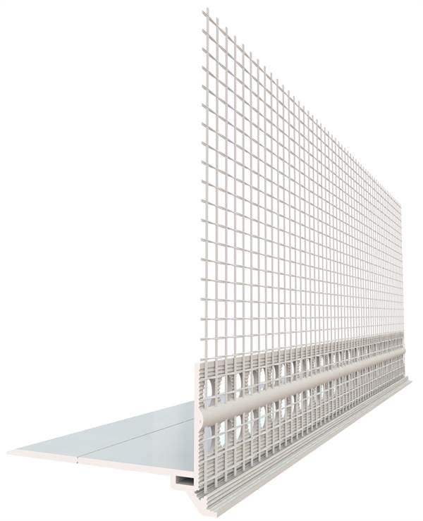 Sokl profil PVC s WDVS mrežicom tip PRAKTIKA 50x1mm 2,5m/štanga, 25štangi/karton, 40karton/paleta, Z4039050