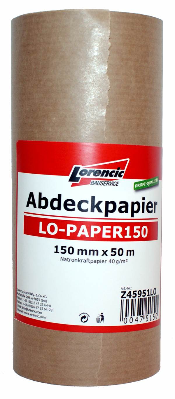 Zaštitni papir LO-PAPER150 150mmx50m natron papir 40g/m² 15rola/kart 72kart/pal, Z45951LO
