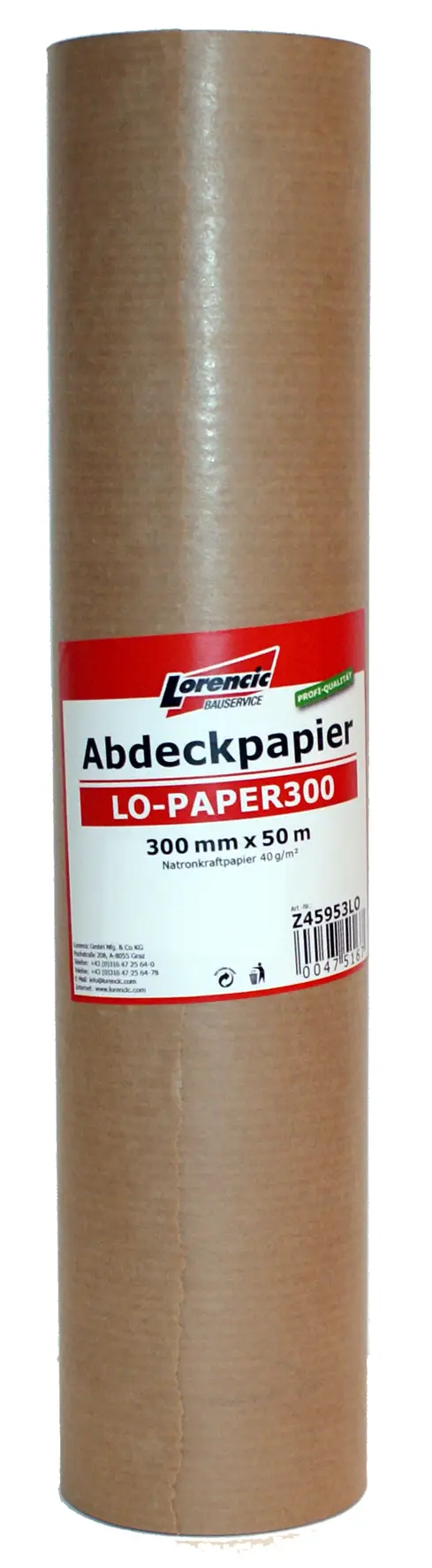 Zaštitni papir LO-PAPER300 300mmx50m natron papir 40g/m² 15rola/kart 36kart/pal, Z45953LO