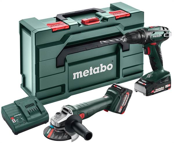 =81= Baterijska bušilica-kutna brusilica set METABO BS 18 + W 18 L 9-125 2,0/4,0Ah Li-Power, Z685204500