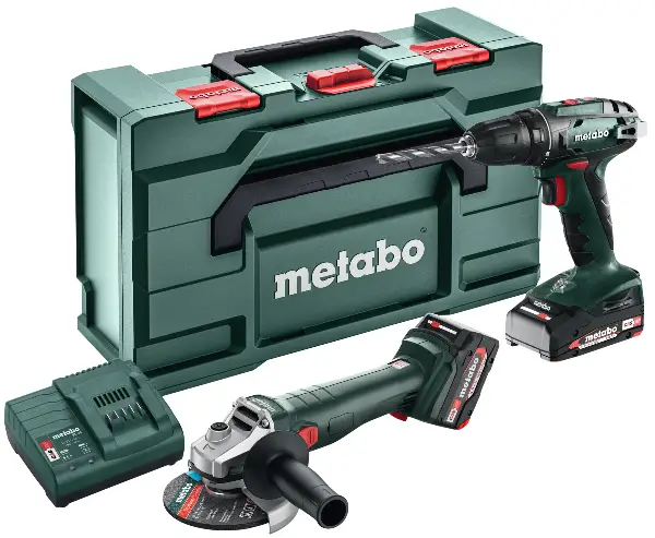 =81= Baterijska bušilica-kutna brusilica set METABO BS 18 + W 18 L 9-125 2,0/4,0Ah Li-Power, Z685204500