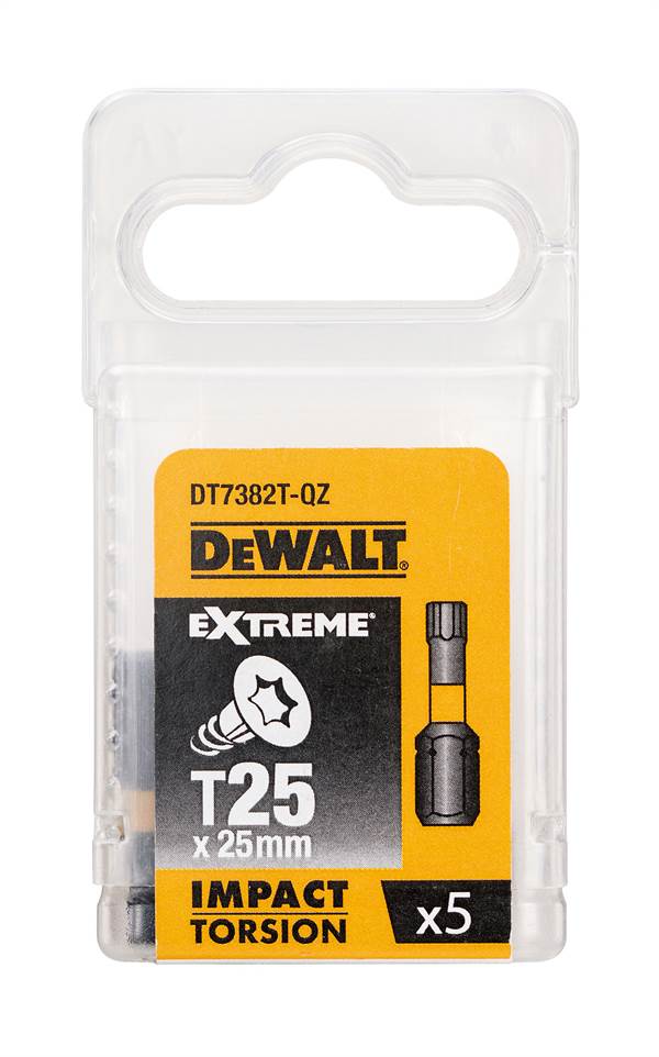 Bitovi T27 x 25mm EXTREME® IMPACT TORSION DEWALT® otporni na udarce 5kom/pak, ZDT7383T-QZ