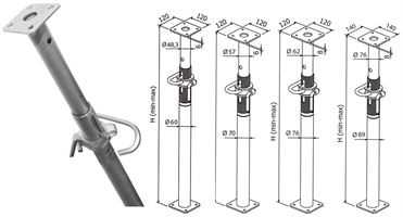 Podupirač zida klasa D 224-400cm pocinčani, vanjski navoj, ispitan EN1065, ZBD40EZ