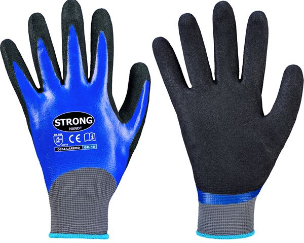 Radne rukavice LAREDO STRONGHAND® Nitril, plavo/crne, premazane, EN388, vel. 10, 144pari/kart, Z063410