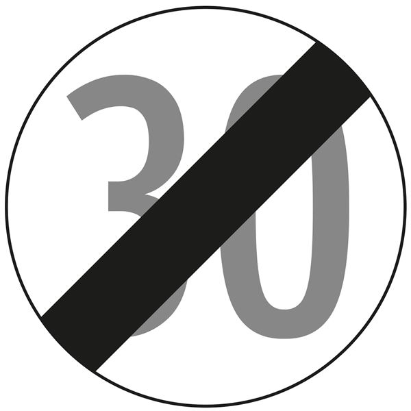 Prometni znak §52/10B, 480/1,5mm, Prestanak ograničenja brzine 30km/h, Z52/10B30-480
