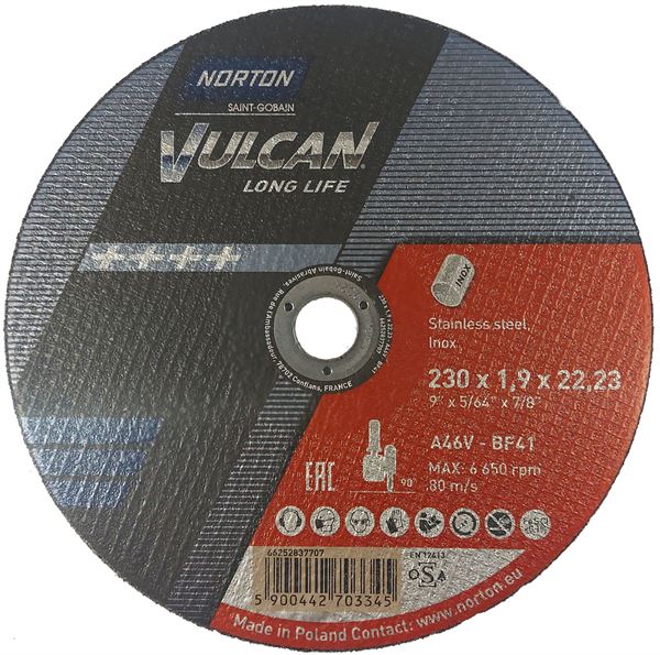 Rezna ploča čelik INOX PLUS 41 230x1,9x22,23 A46V-BF41 NORTON VULCAN 25kom/pak, Z66252837707