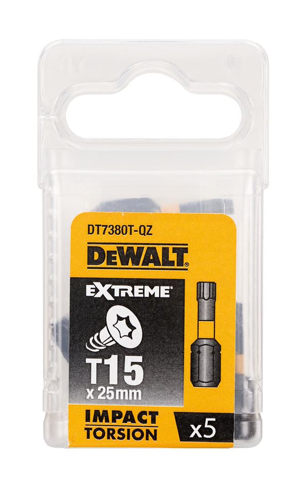 Bitovi T15 x 25mm EXTREME® IMPACT TORSION DEWALT® otporni na udarce 5kom/pak, ZDT7380T-QZ
