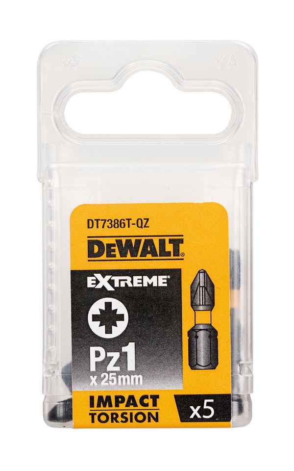 Bitovi PZ1 x 25mm EXTREME® IMPACT TORSION DEWALT® otporni na udarce 5kom/pak, ZDT7386T-QZ