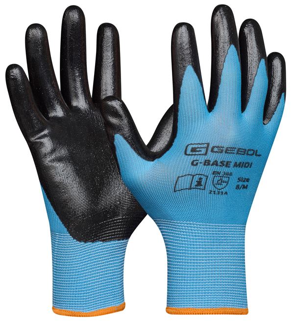 Radne rukavice G-BASE MIDI, plavo/crne, 13G, EN388, vel. 10, pakiranje 12/120, ZEP76000710